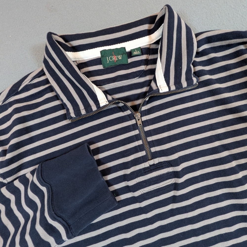 J. Crew Rugby Quarter-Zip Pullover Men Large Striped Long Sleeve Elbow Patches - Picture 1 of 9